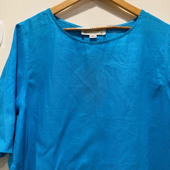 Vtg Caroline Rose 100% Linen Tunic Blouse Women’s L Teal Blue Pockets Lagenlook - Picture 3 of 10